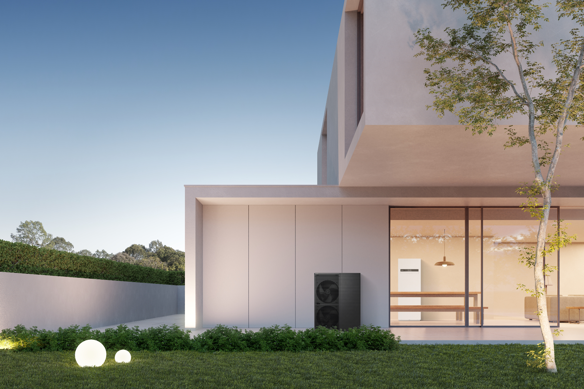 Panasonic Aquarea hőszivattyú kültéri egység modern családi háznál
